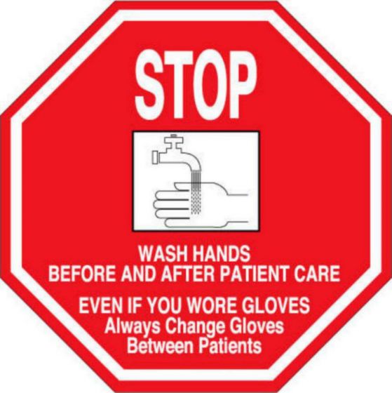 Label Paper Permanent Stop Wash Hands, Red, 50 per Package