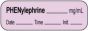 Anesthesia Label with Date, Time & Initial | Tall-Man Lettering (Paper, Permanent) Phenylephrine mg/ml 1 1/2" x 1/2" Violet - 1000 per Roll