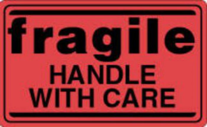 Label Paper Permanent Fragile Handle with 3" Core 4 7/8"x3 Fl. Red 250 per Roll