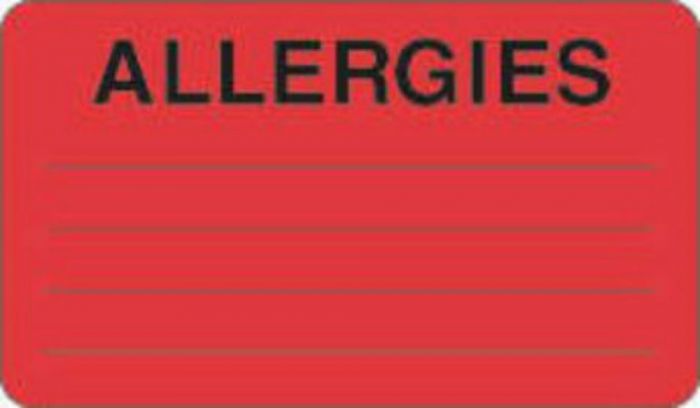 Label Paper Permanent Allergies  3"x1 3/4" Fl. Red 500 per Roll