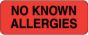 Label Paper Permanent No Known Allergies 2 1/4" x 7/8", Red, 1000 per Roll