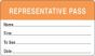 Visitor Pass Label Paper Removable "Representative Pass" 1" Core 2-3/4" X 1-3/4" Orange, 1000 per Roll