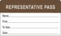 Label "Representative Pass" 2-3/4"x1-3/4" White/brown 1mRL R 59705265