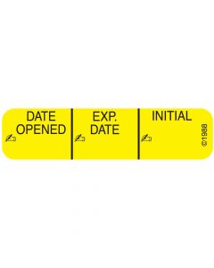 Communication Label (Paper, Permanent) Date Opened 1 9/16" x 3/8" Yellow - 500 per Roll, 2 Rolls per Box