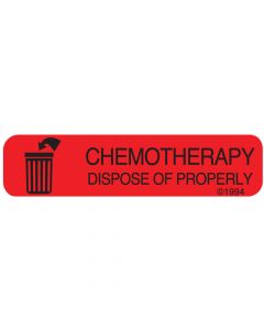 Communication Label (Paper, Permanent) Chemotherapy 1 9/16" x 3/8" Red - 500 per Roll, 2 Rolls per Box