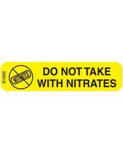 Communication Label (Paper, Permanent) Dont Take Nitrate 1 9/16" x 3/8" Yellow - 500 per Roll, 2 Rolls per Box