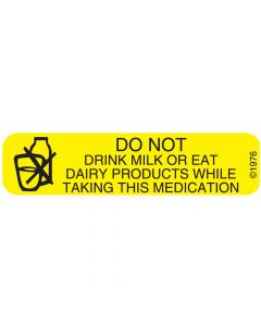 Communication Label (Paper, Permanent) Do Not Drink Milk 1 9/16" x 3/8" Yellow - 500 per Roll, 2 Rolls per Box