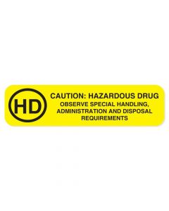 Label Paper Permanent HD Caution: Hazardous Drug 2-3/16"x9/16" Yellow, 1000 per Roll