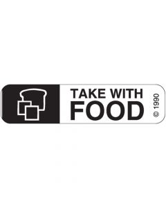 Communication Label (Paper, Permanent) Take with Food 1 9/16" x 3/8" White - 500 per Roll, 2 Rolls per Box