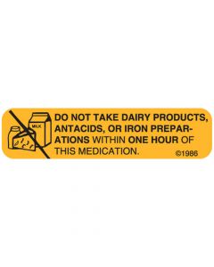 Communication Label (Paper, Permanent) No Dairy Products 1 9/16" x 3/8" Goldenrod - 500 per Roll, 2 Rolls per Box