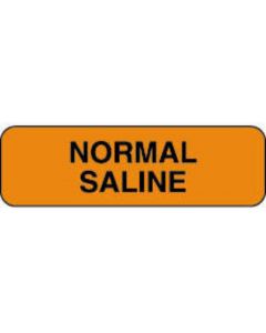 Communication Label (Paper, Permanent) Normal Saline 1 1/4" x 3/8" Fluorescent Orange - 1000 per Roll