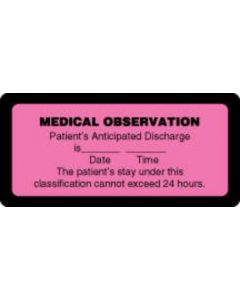 Label Paper Removable Medical Observation 1 1/2" Core 3 15/16" x 1", 7/8", Pink with Black 500 per Roll