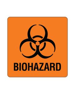 Hazard Label (Paper, Permanent) Biohazard 3"x3 Fluorescent Orange - 500 Labels per Roll