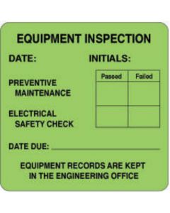 Label Paper Permanent Equipment Inspection  2 1/2"x2 1/2" Fl. Green 500 per Roll