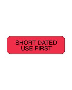 Lab Communication Label (Paper, Permanent) Short Dated Use First  1 1/4"x3/8" Fluorescent Red - 1000 per Roll