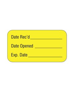 Lab Communication Label (Paper, Permanent) Date Recd ___  1 5/8"x7/8" Yellow - 1000 per Roll