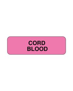 Lab Communication Label (Paper, Permanent) Cord Blood  1 1/4"x3/8" Fluorescent Pink - 1000 per Roll