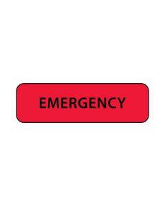 Lab Communication Label (Paper, Permanent) Emergency  1 1/4"x3/8" Fluorescent Red - 1000 per Roll