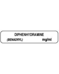 Anesthesia Label (Paper, Permanent) Diphenhydramine 1 1/2" x 1/3" White - 1000 per Roll