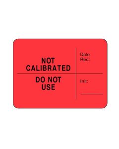 Lab Communication Label (Paper, Permanent) Not Calibrated Do  2 3/8"x1 3/4" Fluorescent Red - 1000 per Roll