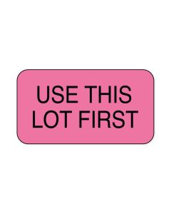 Lab Communication Label (Paper, Permanent) Use This Lot First  1 5/8"x7/8" Fluorescent Pink - 1000 per Roll