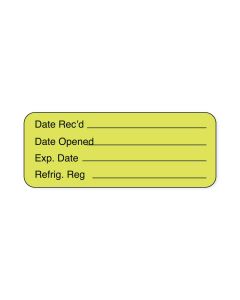 Lab Communication Label (Paper, Permanent) Date Recd ___  2 1/4"x7/8" Fluorescent Yellow - 1000 per Roll