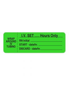 IV Label Wraparound Paper Permanent IV Set ___ Hours 1" Core 3"x1 Fl. Green 1000 per Roll