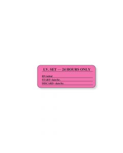 IV Label Paper Permanent IV Set - 24 Hours  2 1/4"x7/8" Fl. Pink 1000 per Roll