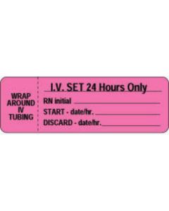 IV Label Wraparound Paper Permanent Wrap | IV Set 24 1" Core 3"x1 Fl. Pink 1000 per Roll