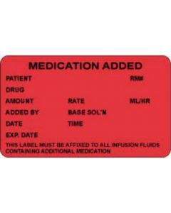 Label Paper Permanent Medication Added 2 1/2" x 1", 1/2", Fl. Red, 1000 per Roll