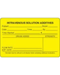 Label Paper Permanent Intravenous Solution 1 1/2" Core 4" x 2 3/4 ", Yellow, 500 per Roll