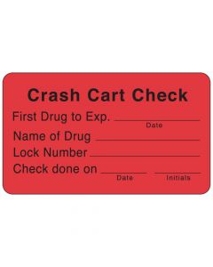 Communication Label (Paper, Permanent) Crash Cart Check 3" x 1 3/4" Fluorescent Red - 500 per Roll