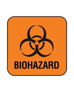 Hazard Label (Paper, Permanent) Biohazard  1"x1 Fluorescent Orange - 1000 Labels per Roll