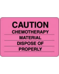 Label Paper Permanent Caution Chemotherapy  3"x2" Fl. Pink 500 per Roll