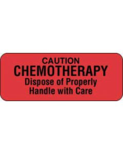 Communication Label (Paper, Permanent) Caution Chemotherapy 2 1/4" x 7/8" Fluorescent Red - 1000 per Roll