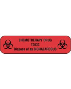 Communication Label (Paper, Permanent) Chemotherapy Drug 2" x 1/2" Fluorescent Red - 1000 per Roll