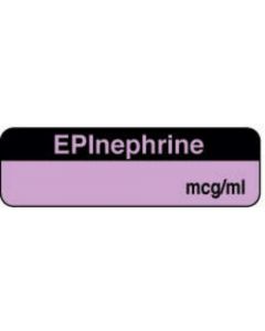 Anesthesia Label (Paper, Permanent) Epinephrine mcg/ml 1 1/4" x 3/8" Violet and Black - 1000 per Roll