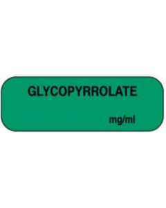 Anesthesia Label (Paper, Permanent) Glycopyrrolate mg/ml 1 1/2" x 1/2" Green - 1000 per Roll