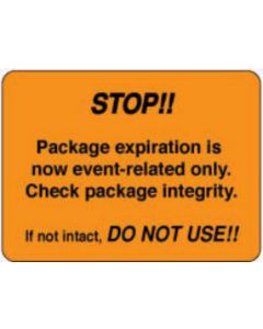 Label Paper Permanent Stop!! Package 2 3/8" x 1", 3/4", Fl. Orange, 1000 per Roll