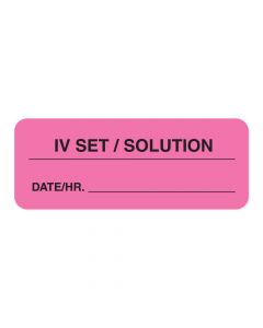 IV Label Paper Permanent IV Set / Solution  2 1/4"x7/8" Fl. Pink 1000 per Roll