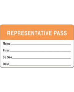 Visitor Pass Label Paper Removable "Representative Pass" 1" Core 2-3/4" X 1-3/4" Orange, 1000 per Roll