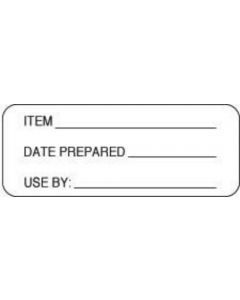 Label Paper Permanent Item ___ Date Prepared, 2 1/4" x 7/8", White, 1000 per Roll