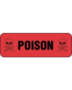 Communication Label (Paper, Permanent) Poison 1 1/2" x 1/2" Fluorescent Red - 1000 per Roll