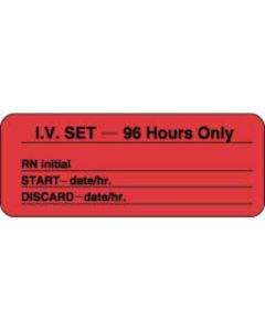 IV Label Paper Permanent IV Set - 96 Hours  2 1/4"x7/8" Fl. Red 1000 per Roll