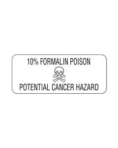 Hazard Label (Paper, Permanent) 0.1 Formalin Poison  2 1/4"x7/8" White - 1000 Labels per Roll