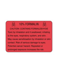 Hazard Label (Paper, Permanent) 0.1 Formalin  3"x2" Fluorescent Red - 500 Labels per Roll