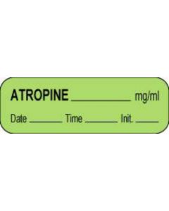 Anesthesia Label with Date, Time & Initial (Paper, Permanent) Atropine mg/ml 1 1/2" x 1/2" Green - 1000 per Roll