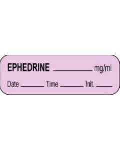 Anesthesia Label with Date, Time & Initial (Paper, Permanent) Ephedrine mg/ml 1 1/2" x 1/2" Violet - 1000 per Roll