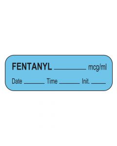 Anesthesia Label with Date, Time & Initial (Paper, Permanent) Fentanyl mcg/ml 1 1/2" x 1/2" Blue - 1000 per Roll