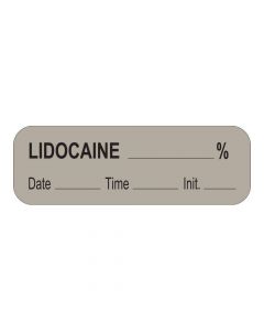 Anesthesia Label with Date, Time & Initial (Paper, Permanent) Lidocaine % 1 1/2" x 1/2" Gray - 1000 per Roll